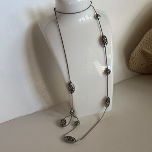 Chico's Silver Long Necklace with Ornate Accents